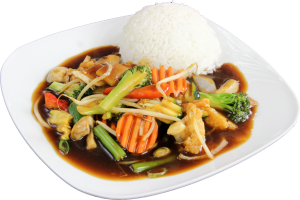 Reis mit gebratenem Gemüse beim Asia Wok Sushi Markkleeberg und Groitzsch